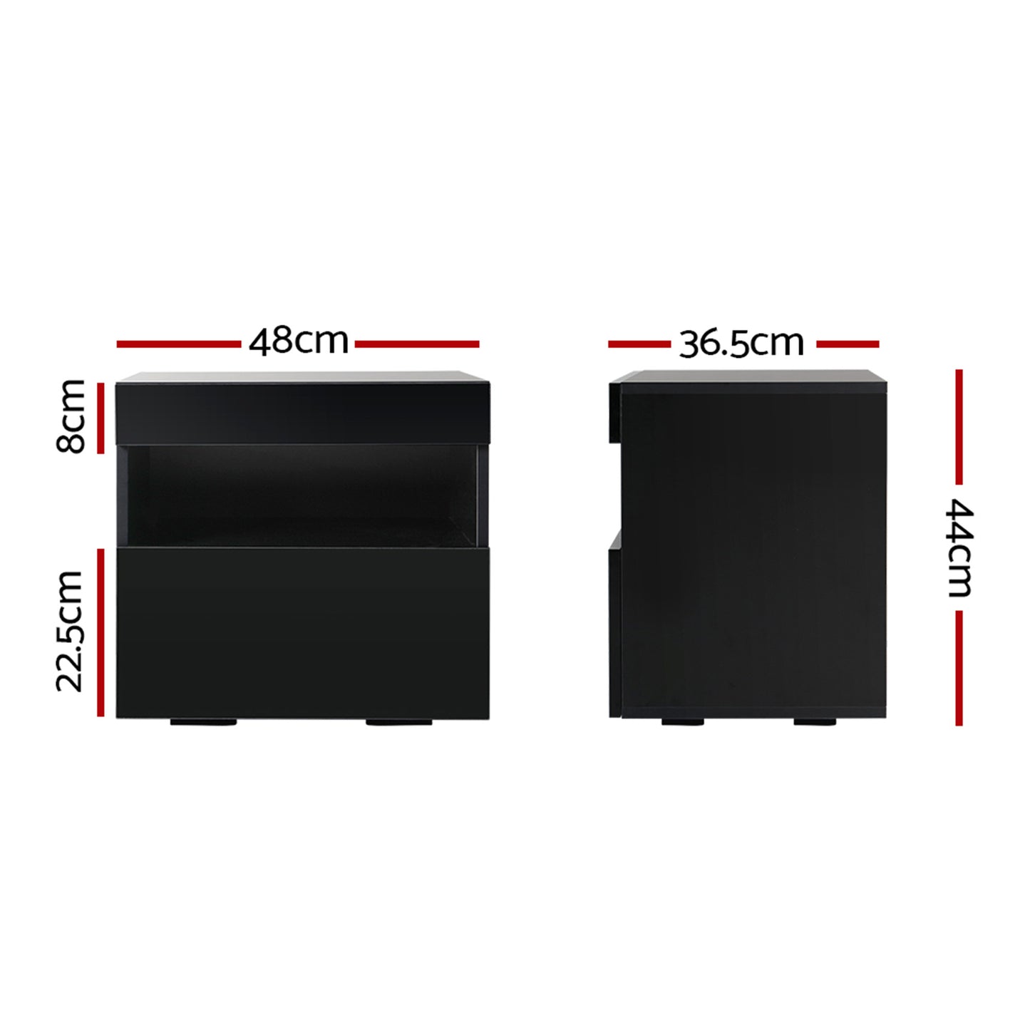 LED Bedside Tables Set 2 Black Drawers | HomeAndLiving