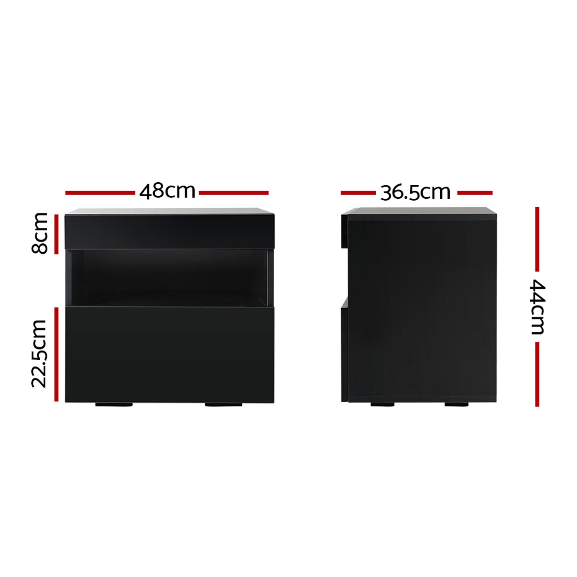 LED Bedside Tables Set 2 Black Drawers | HomeAndLiving