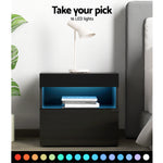 LED Bedside Tables Set 2 Black Drawers | HomeAndLiving