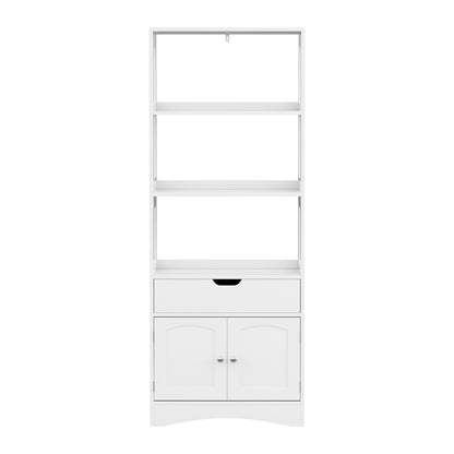 Bathroom Floor Storage Cabinet with 2 Drawers 3 Open Shelves 2 Doors White
