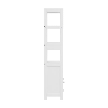 Bathroom Floor Storage Cabinet with 2 Drawers 3 Open Shelves 2 Doors White