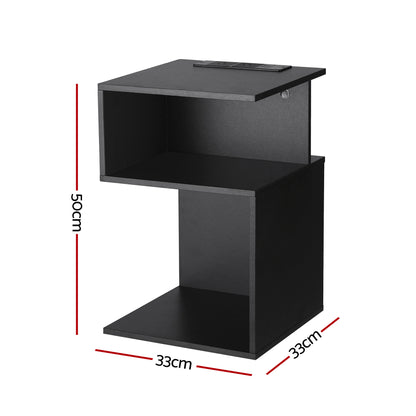 S-Shaped Bedside Table Charging Station Black | HomeAndLivin - 2