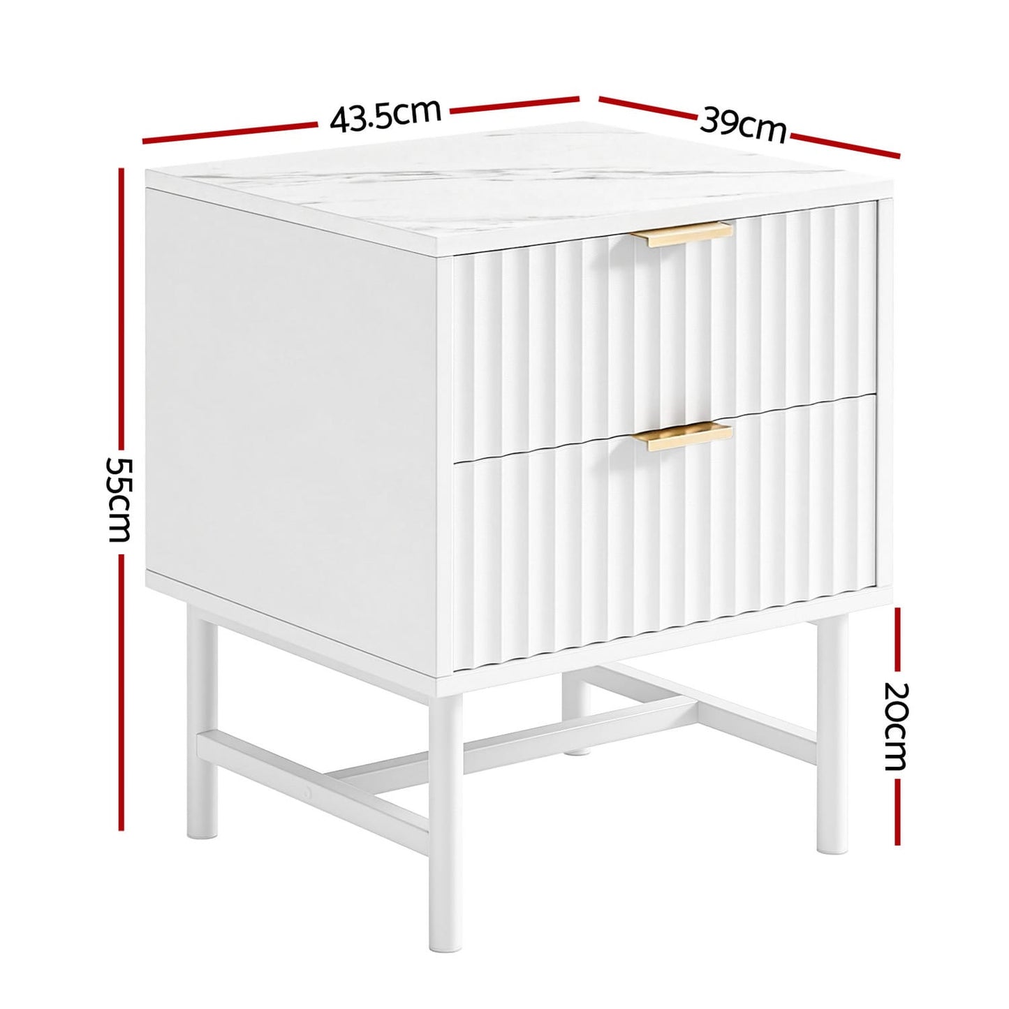 Bedside Table White Marble 43.5x39x55cm