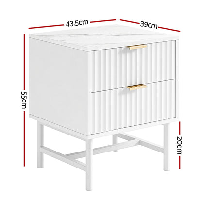 Bedside Table White Marble 43.5x39x55cm