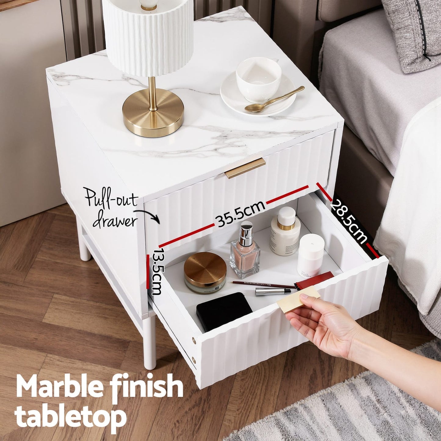 Bedside Table White Marble 43.5x39x55cm
