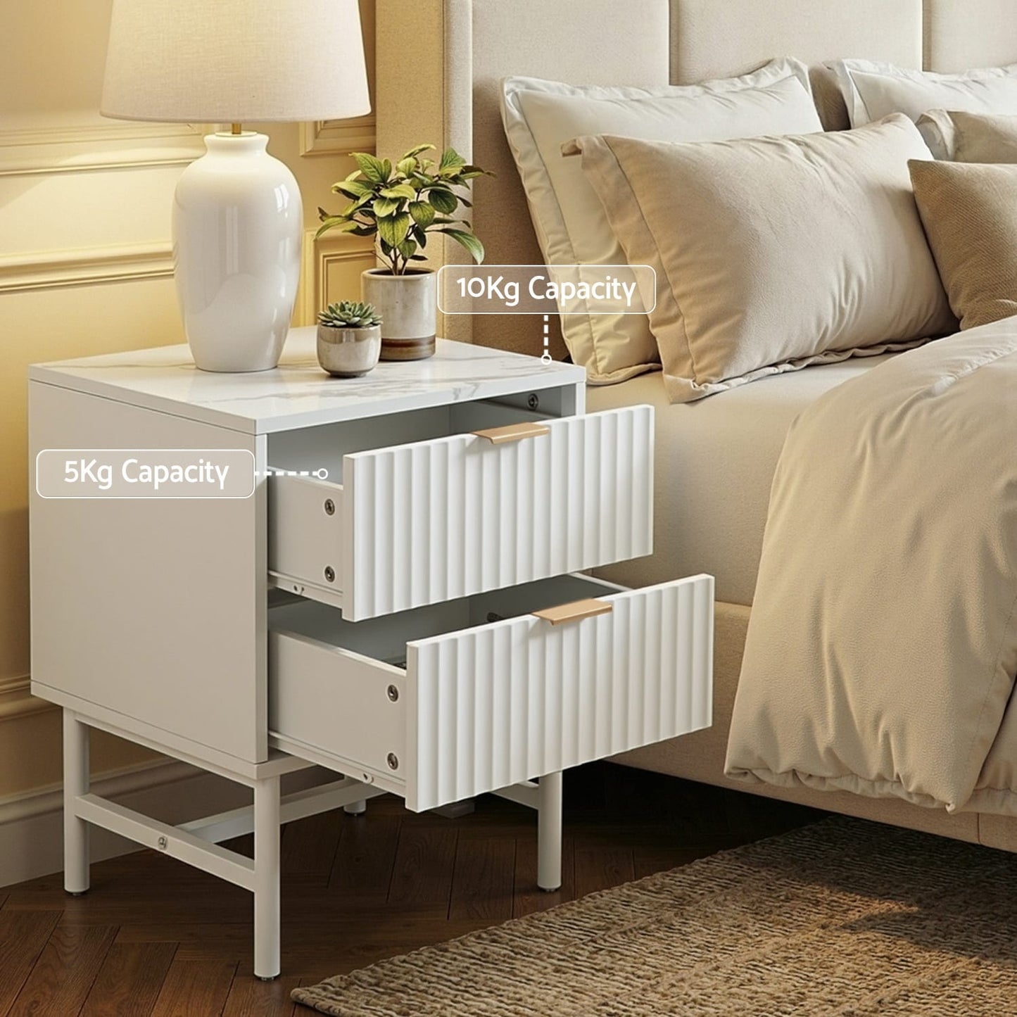 Bedside Table White Marble 43.5x39x55cm