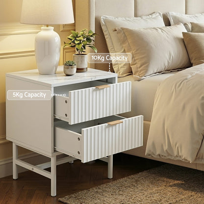 Bedside Table White Marble 43.5x39x55cm