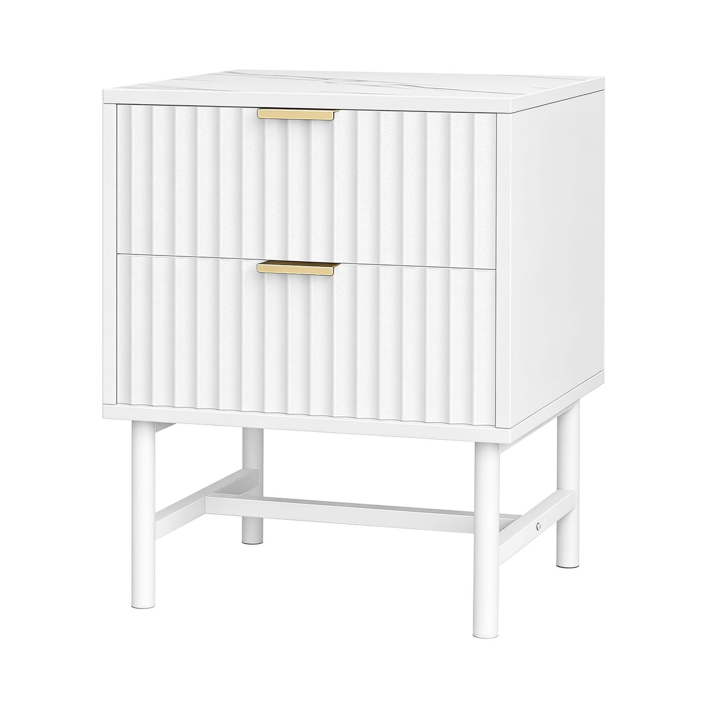 Bedside Table White Marble 43.5x39x55cm