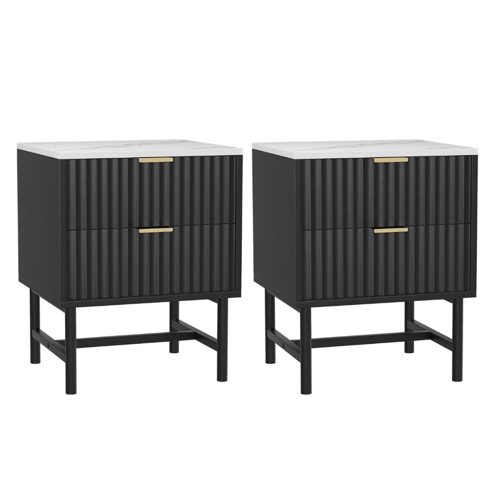 Bedside Table 2 Drawers Black 43.5x39x55cm