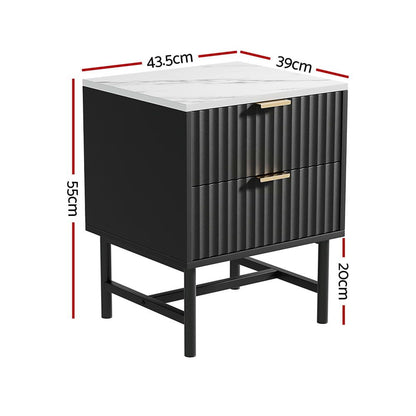 Bedside Table 2 Drawers Black 43.5x39x55cm