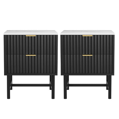 Bedside Table 2 Drawers Black 43.5x39x55cm