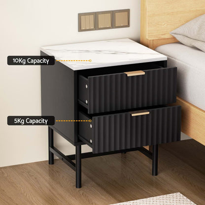 Bedside Table 2 Drawers Black 43.5x39x55cm