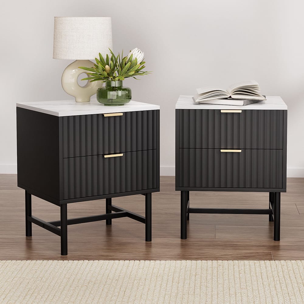 Bedside Table 2 Drawers Black 43.5x39x55cm