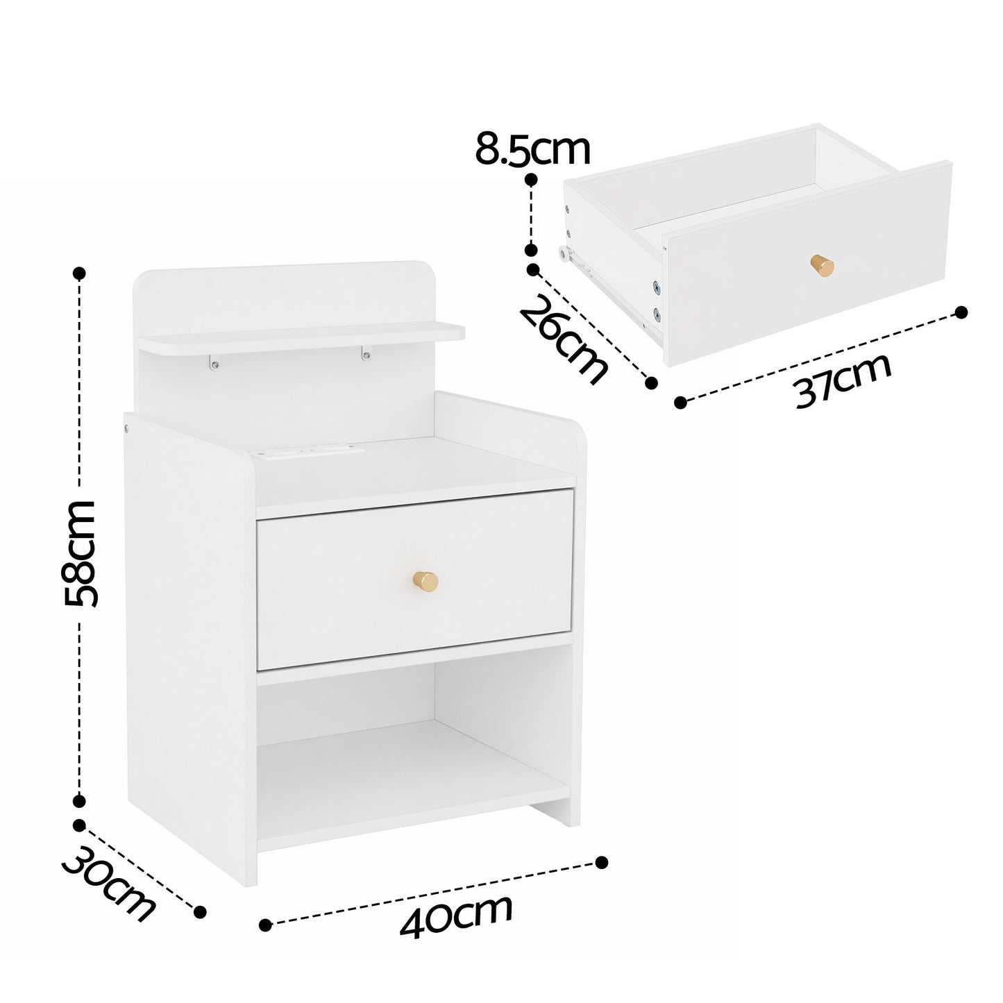 Bedside Table Charging Station Drawer White | HomeAndLiving - 3