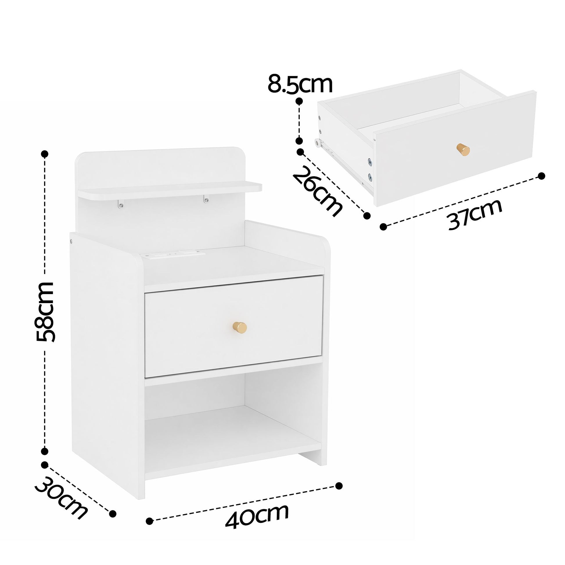 Bedside Table Charging Station Drawer White | HomeAndLiving - 3