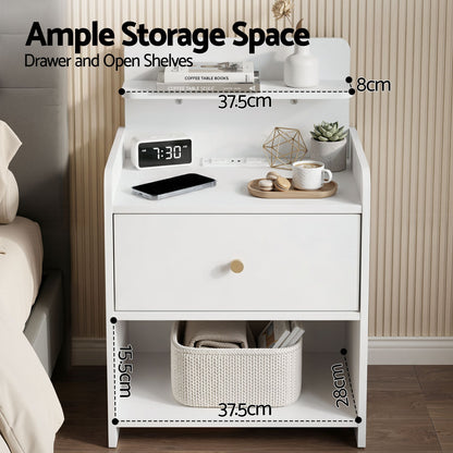 Bedside Table Charging Station Drawer White | HomeAndLiving - 5