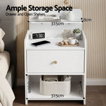 Bedside Table Charging Station Drawer White | HomeAndLiving