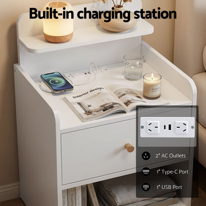 Bedside Table Charging Station Drawer White | HomeAndLiving - 6