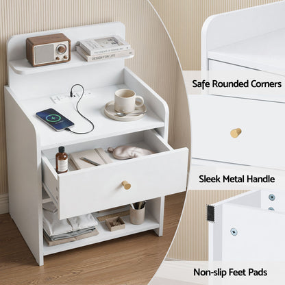 Bedside Table Charging Station Drawer White | HomeAndLiving - 7
