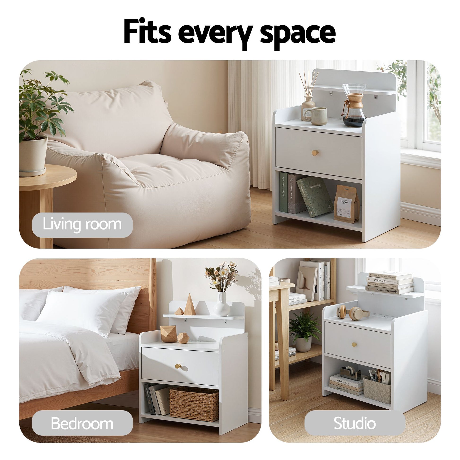 Bedside Table Charging Station Drawer White | HomeAndLiving - 8