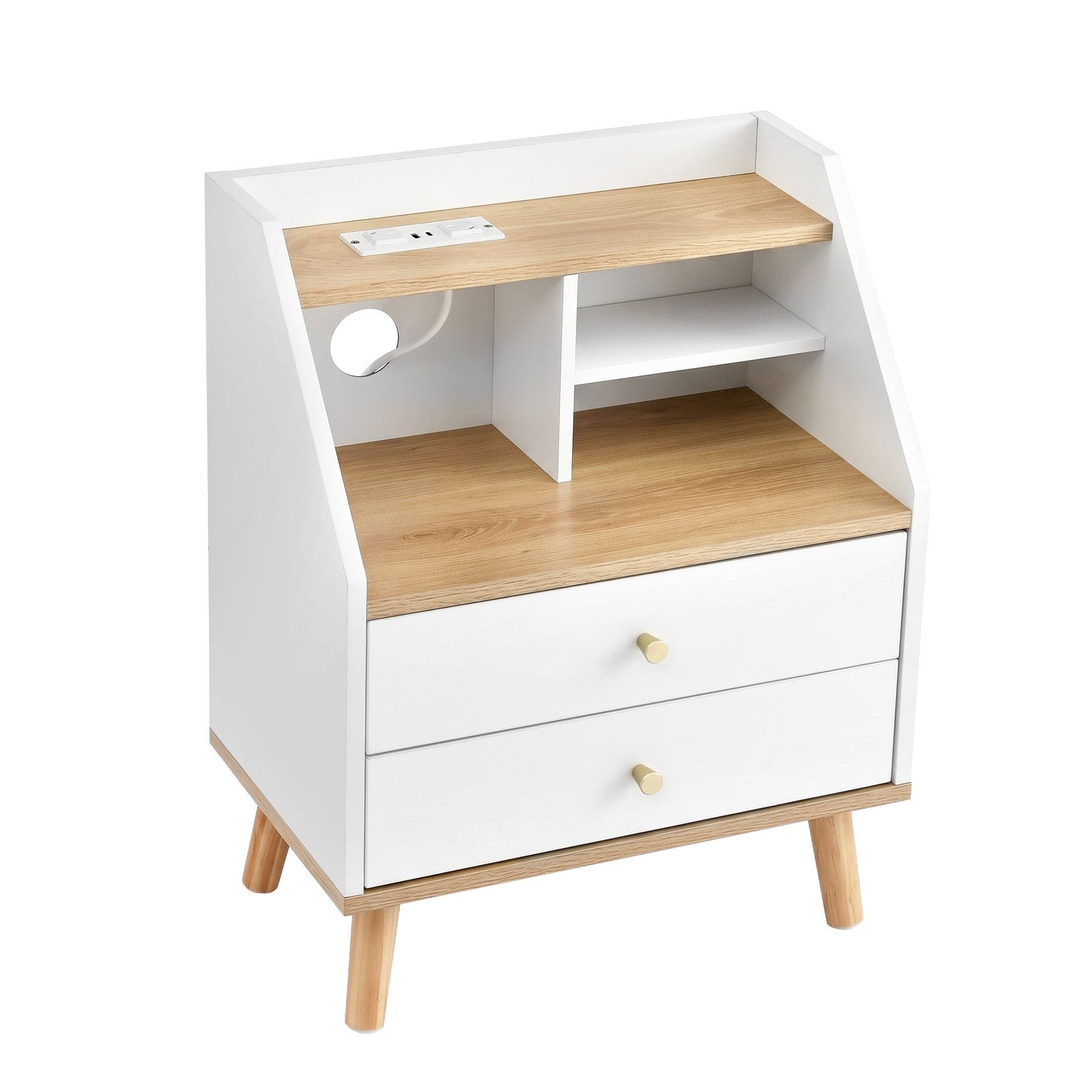 Bedside Table 2 Drawers Charging Station | HomeAndLiving - 2