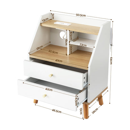 Bedside Table 2 Drawers Charging Station | HomeAndLiving - 4