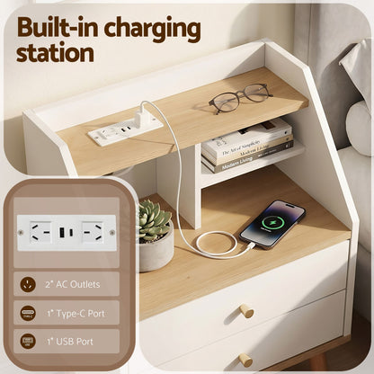 Bedside Table 2 Drawers Charging Station | HomeAndLiving - 7