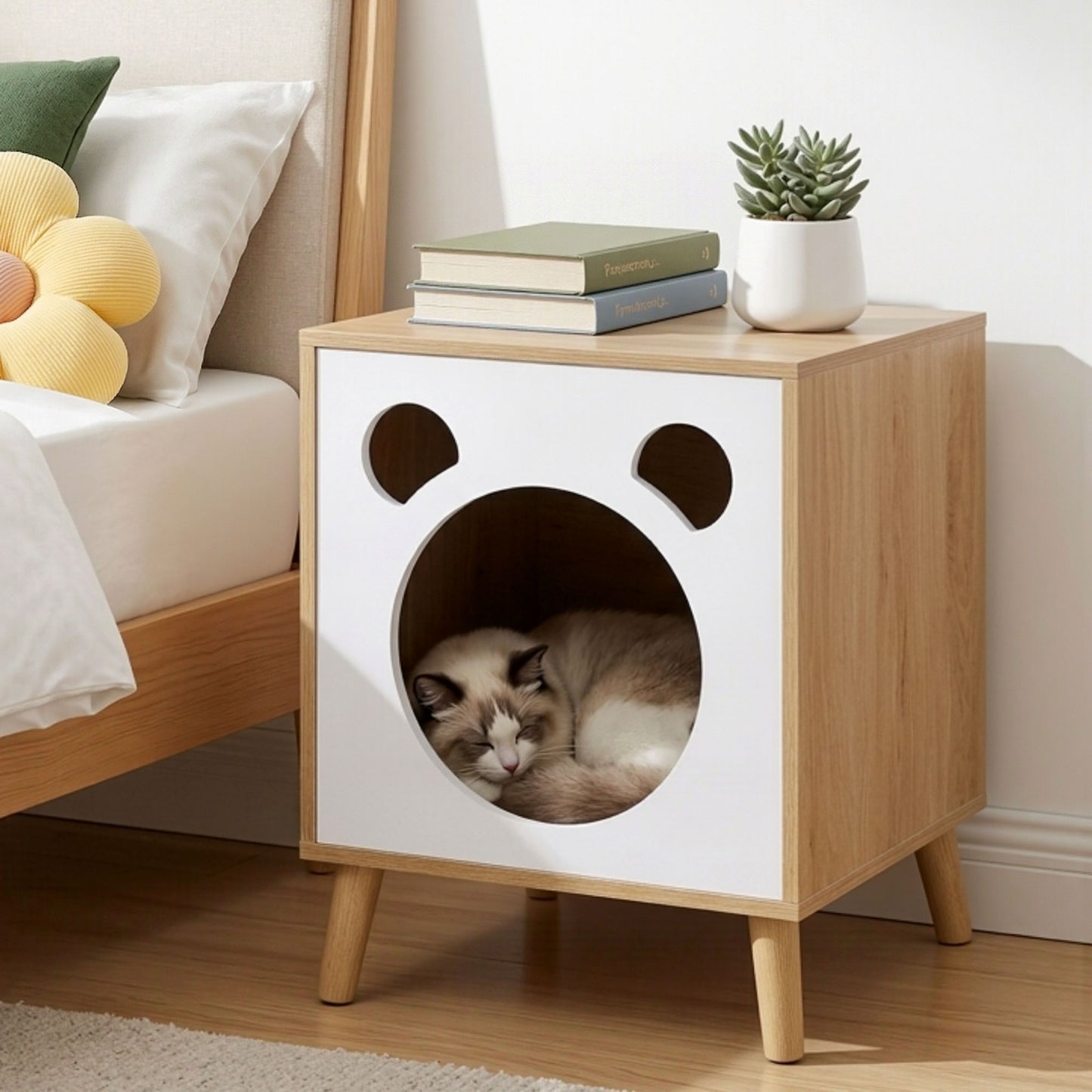 Cat Nest Bedside Table Solid Wood Legs | HomeAndLiving