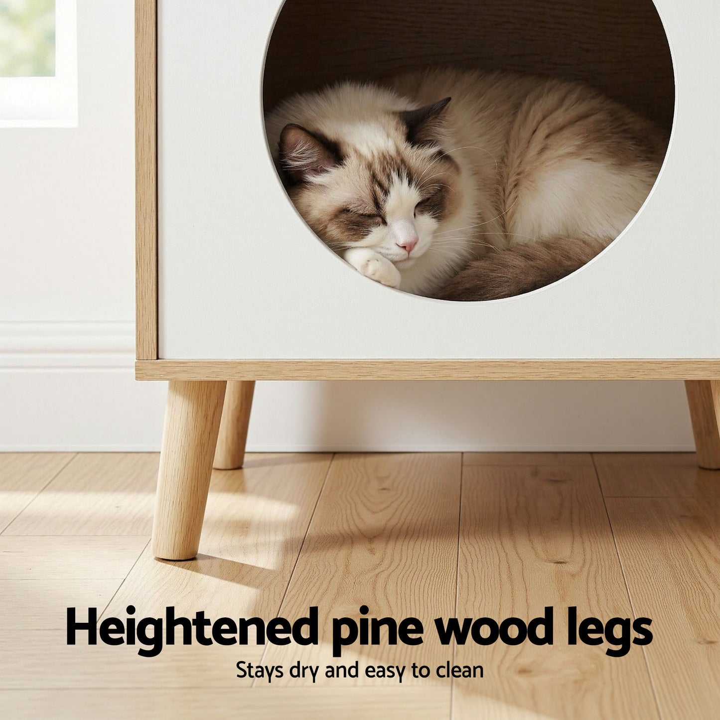 Cat Nest Bedside Table Solid Wood Legs | HomeAndLiving - 5