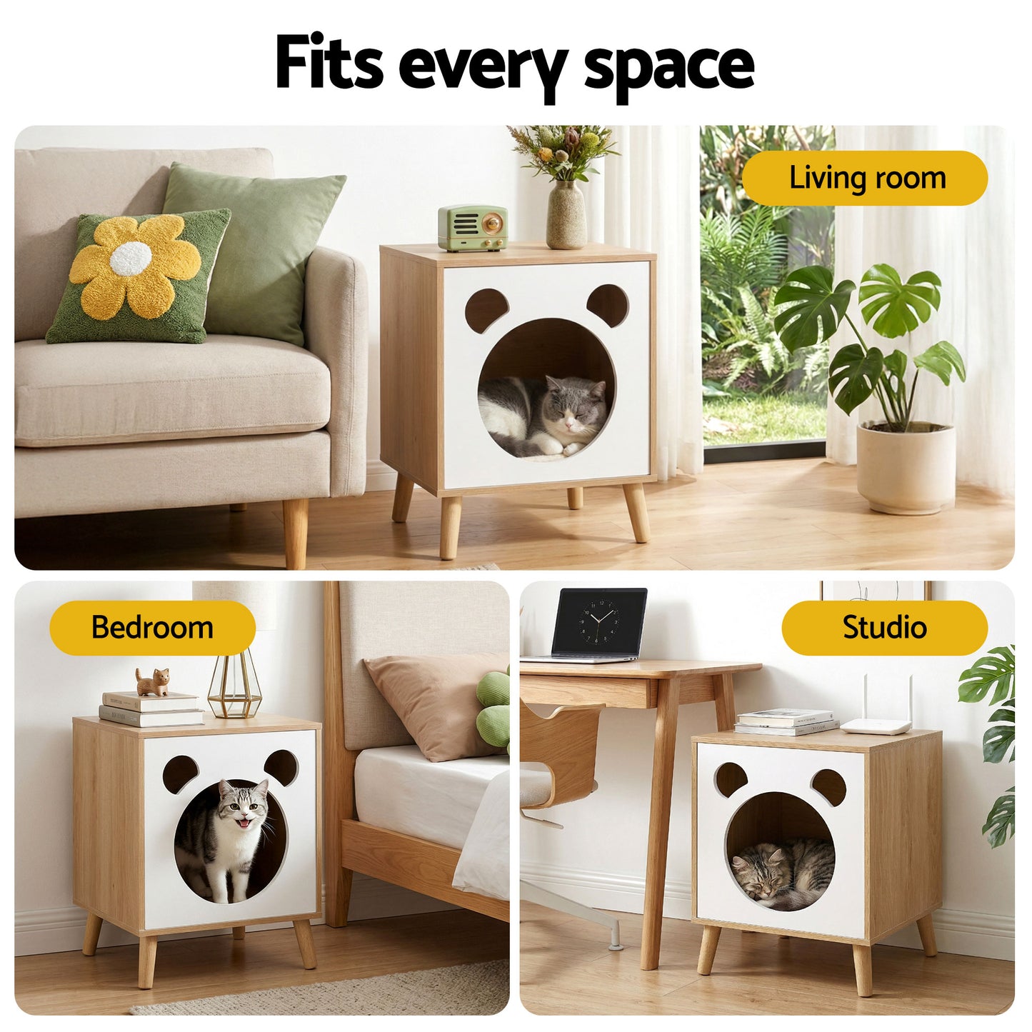 Cat Nest Bedside Table Solid Wood Legs | HomeAndLiving - 6
