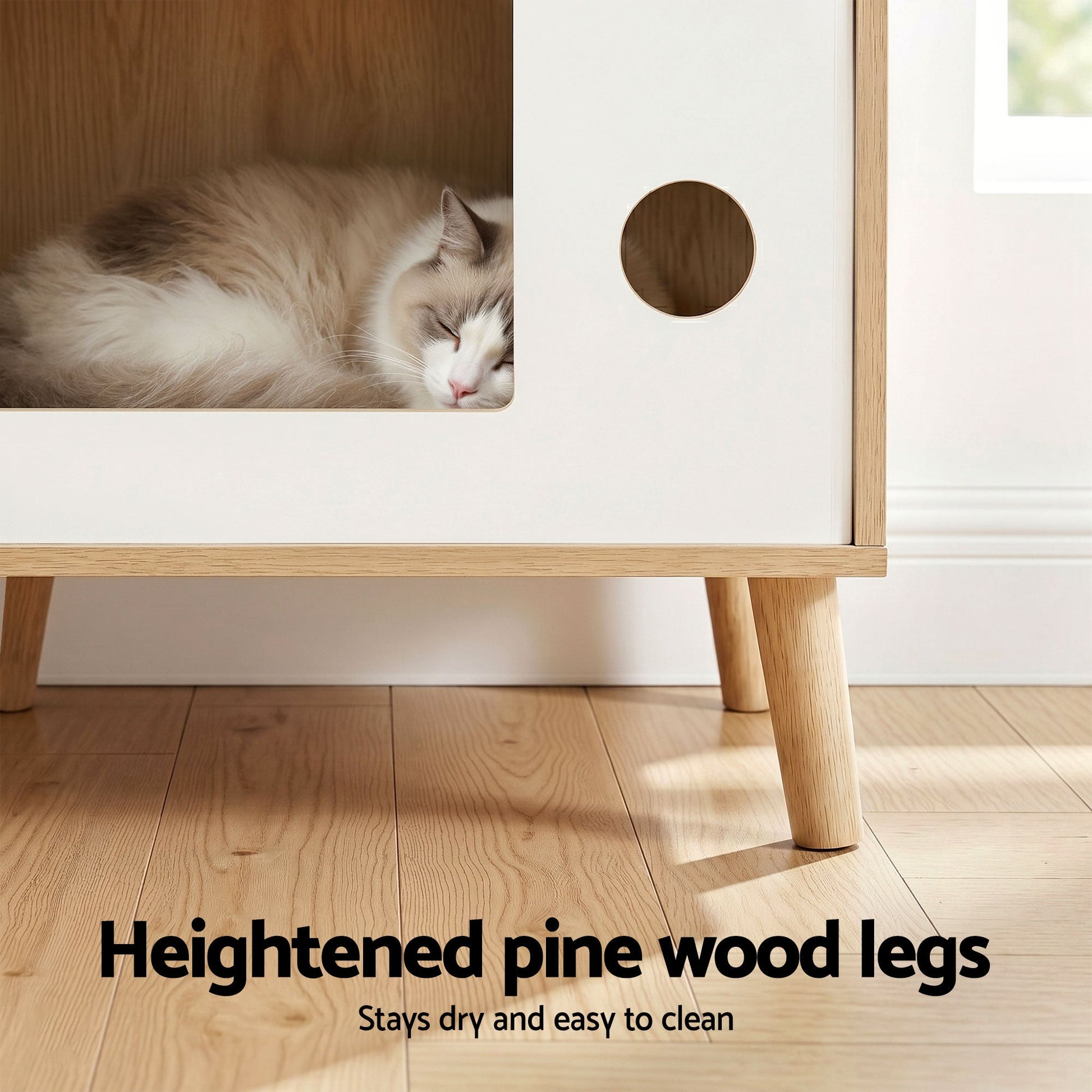 Cat Nest Bedside Table Solid Wood 60cm | Home & Living - 5