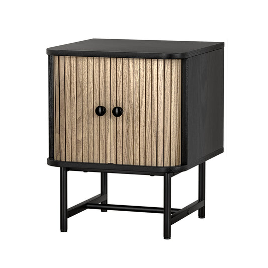 Bedside Table Side End Table Slidng Doors Storage Nightstand Black Boris