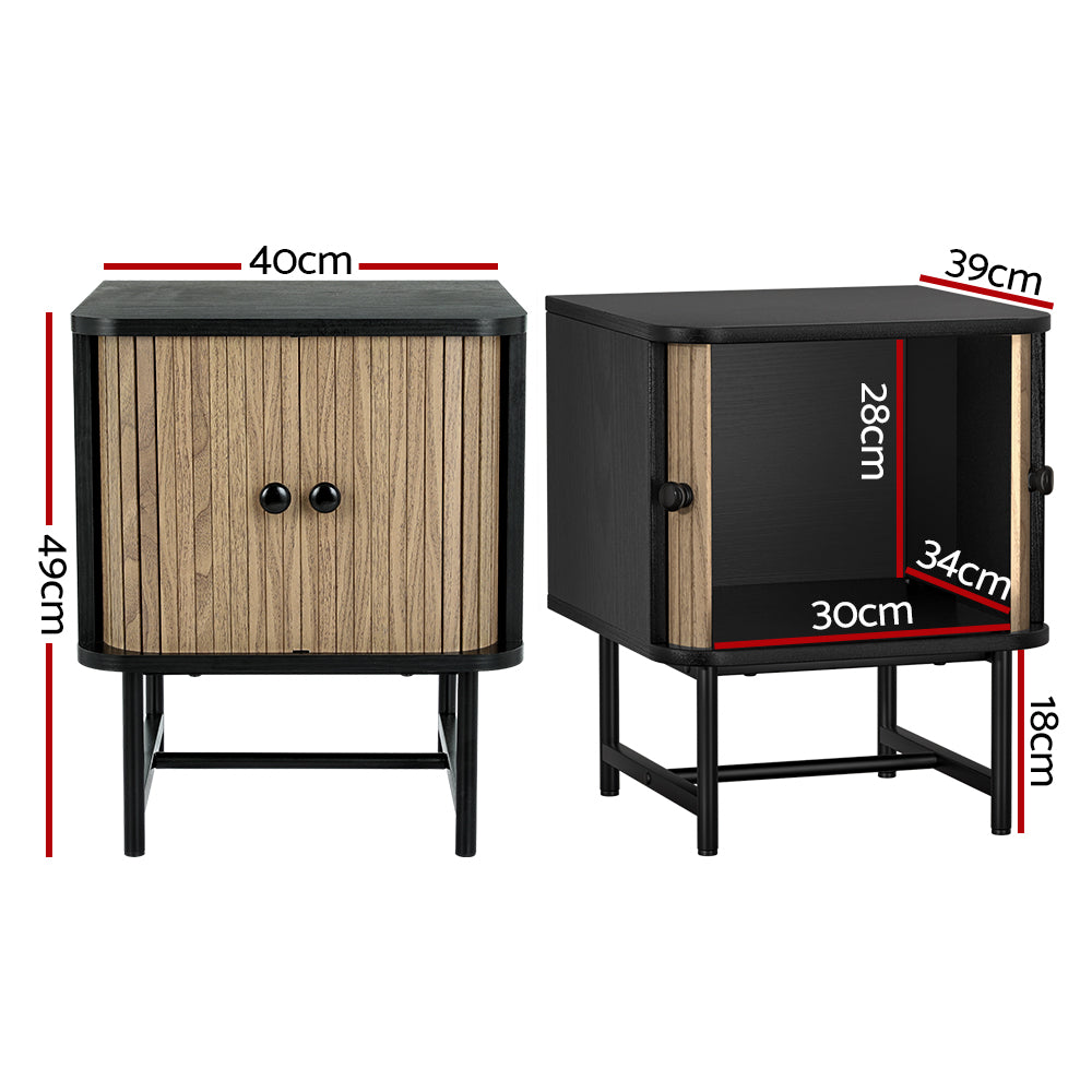 Bedside Table Side End Table Slidng Doors Storage Nightstand Black Boris