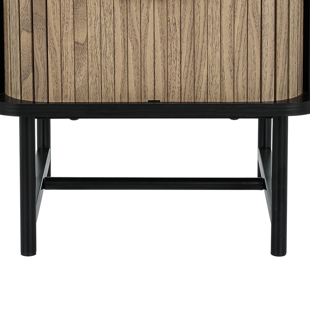 Bedside Table Side End Table Slidng Doors Storage Nightstand Black Boris