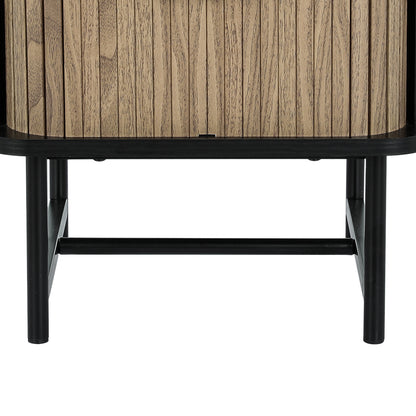 Bedside Table Side End Table Slidng Doors Storage Nightstand Black Boris