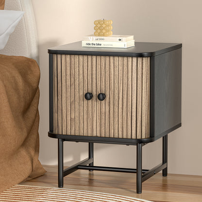 Bedside Table Side End Table Slidng Doors Storage Nightstand Black Boris