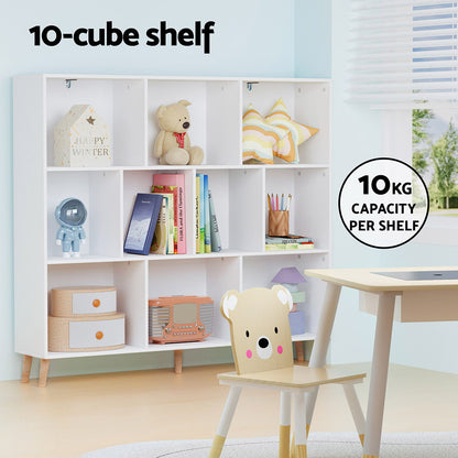 Bookshelf 3 Tiers 10 Cubes - Cora White