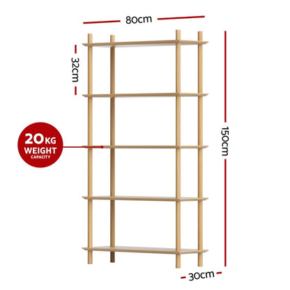 5 Tier Wooden Bookcase Shelf 80x30x150cm