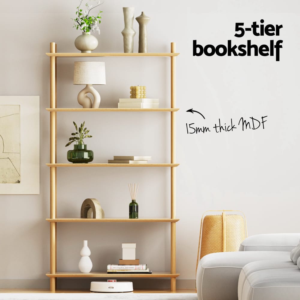5 Tier Wooden Bookcase Shelf 80x30x150cm
