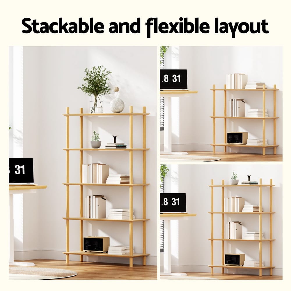 5 Tier Wooden Bookcase Shelf 80x30x150cm