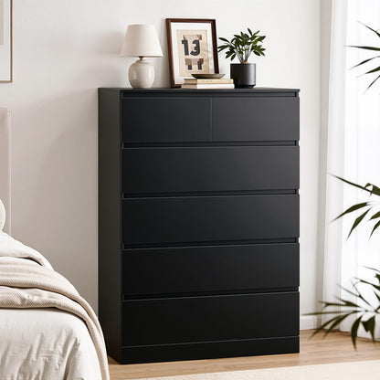 Tallboy Chest Black 6 Drawers 80x40x121cm