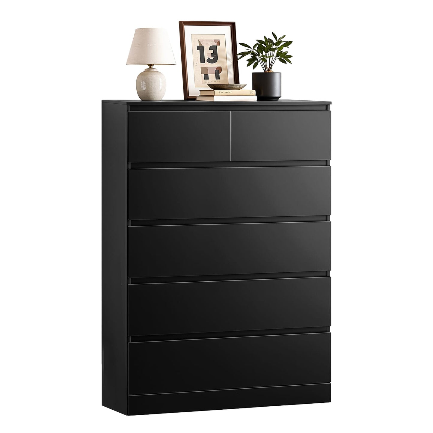 Tallboy Chest Black 6 Drawers 80x40x121cm