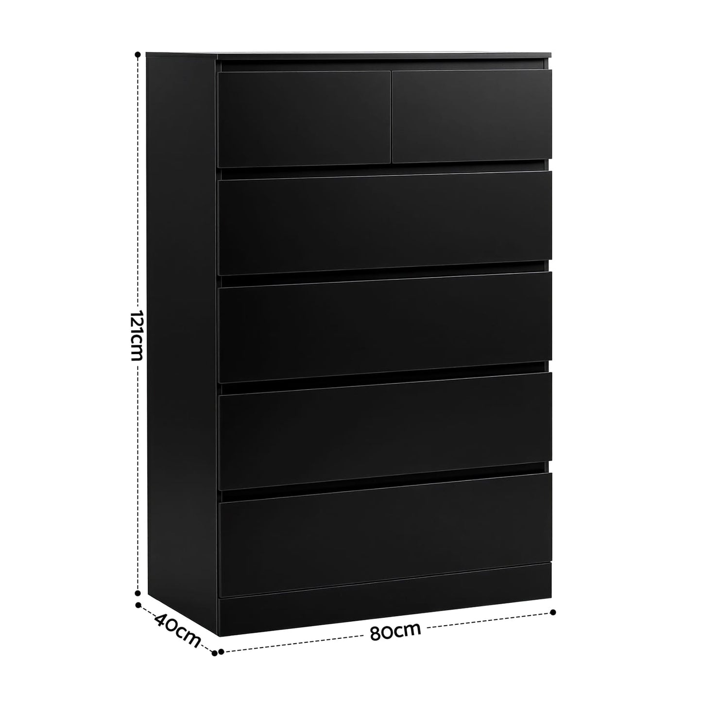 Tallboy Chest Black 6 Drawers 80x40x121cm