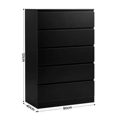 Tallboy Chest Black 6 Drawers 80x40x121cm