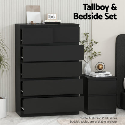 Tallboy Chest Black 6 Drawers 80x40x121cm