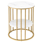 Coffee Table 2-Tier Round Marble Effect White&Gold