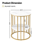 Coffee Table 2-Tier Round Marble Effect White&Gold