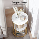 Coffee Table 2-Tier Round Marble Effect White&Gold