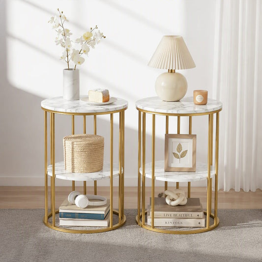 Round Marble Coffee Table Set 40x54cm