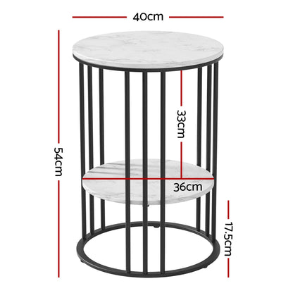 Marble Effect Side Tables Set of 2 Two-Tier | HomeAndLiving